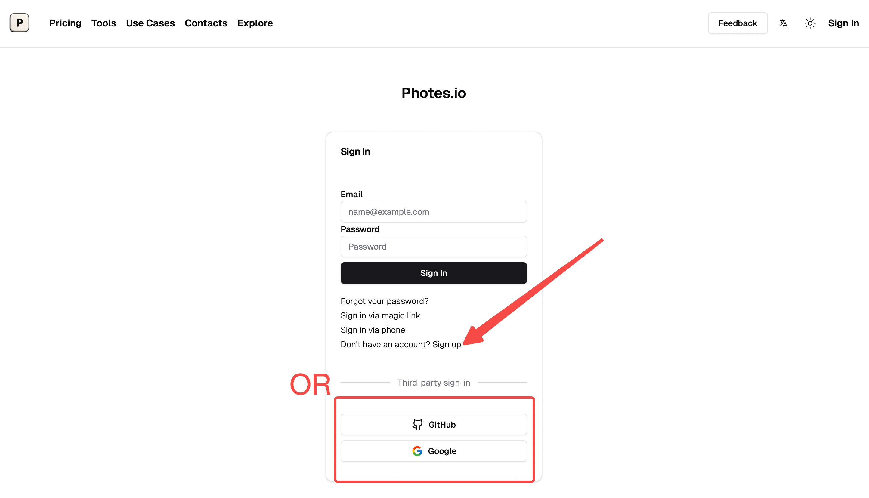 Sign up for Photes.io